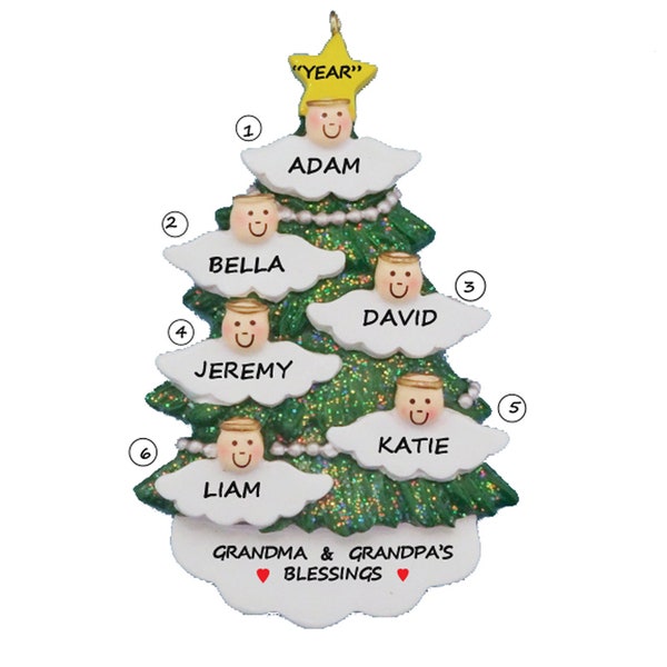 Personalized Grandparents Blessings Angel Tree 6 - Personalized Grandma Ornament with 6 Grandchildren - Our Family Blessings of Six