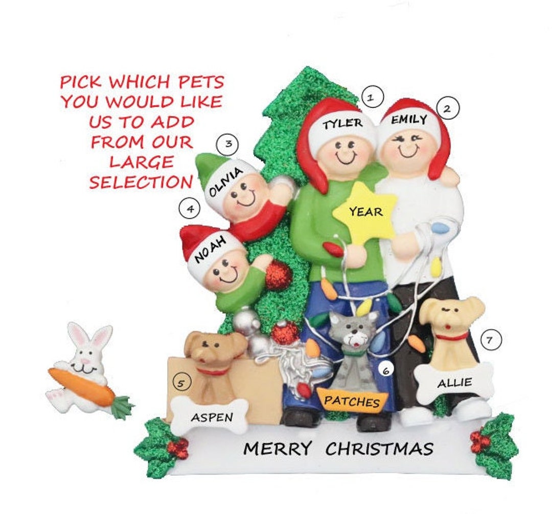 Family of 4 Personalized Ornament With 3 Custom Dogs Added -family of 4 ...