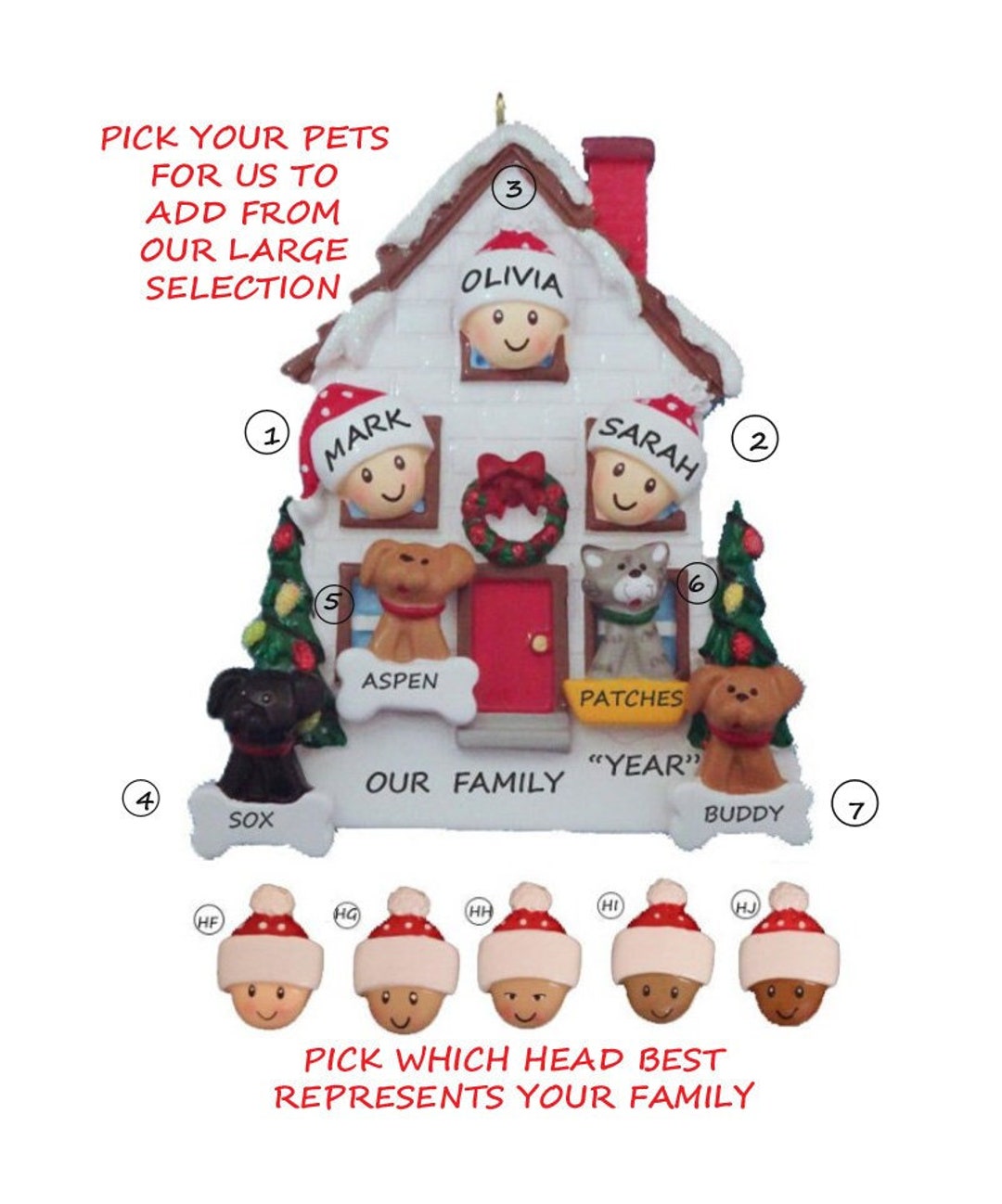 Personalized Family of 3 Home Ornament With 4 Dogs or Cats Added - 3 ...