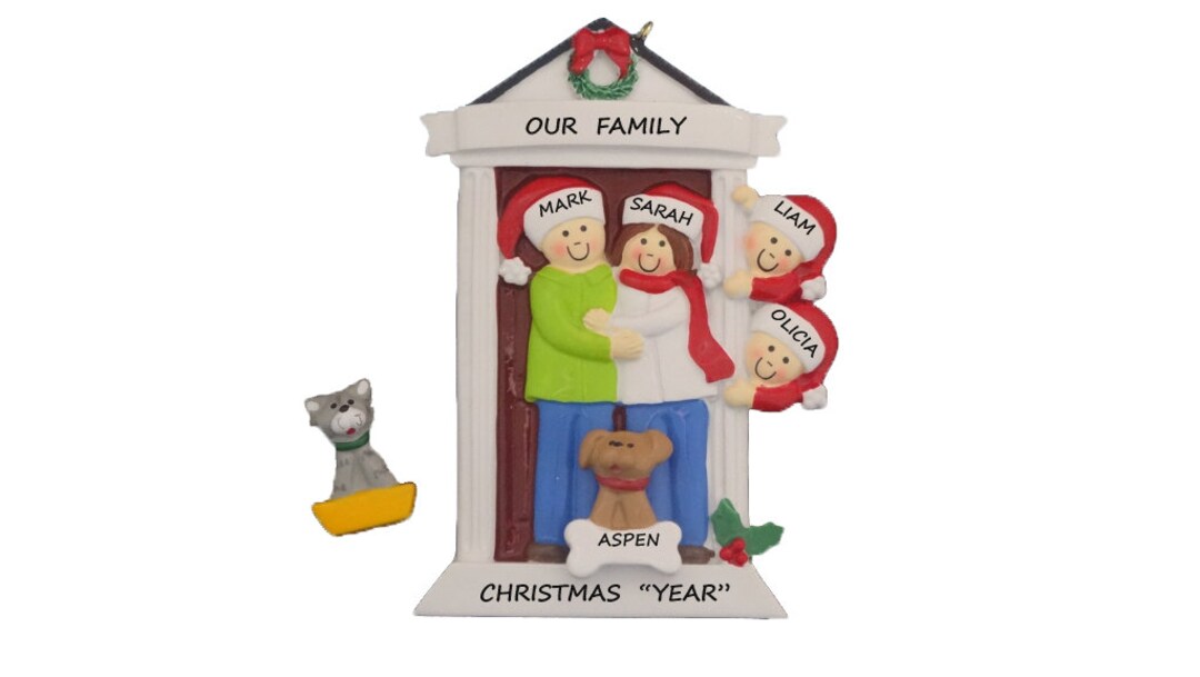 Front Door Family of 4 With Dog or Cat Personalized Christmas Ornament ...