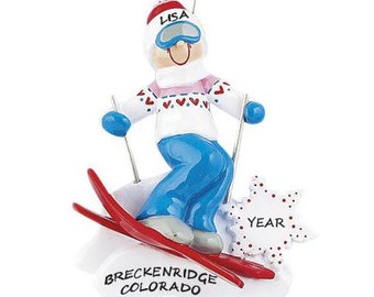 Girl Downhill Skier Personalized Ornament - Ski Trip Vacation Christmas Ornament