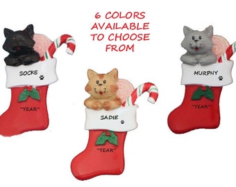 Cat in Christmas Stocking Personalized Ornament - Kitten in Stocking Personalized Ornament - Owner of New Cat Hand Personalized Ornament