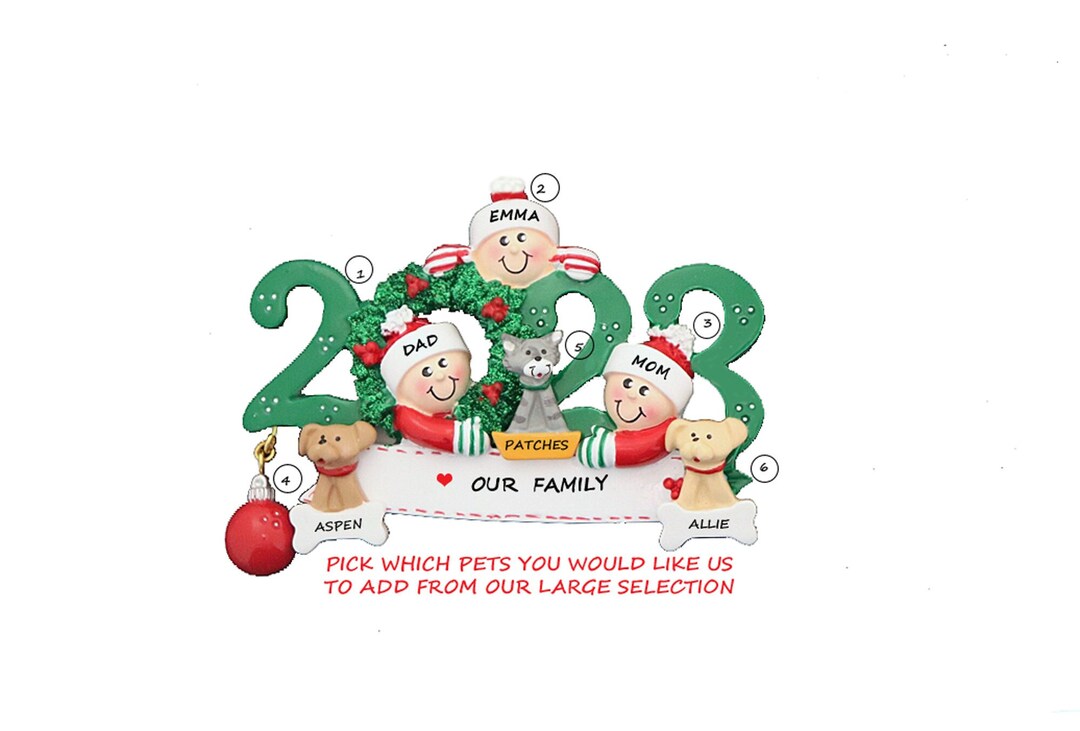 Dated 2023 Personalized Family of 3 Ornament With 3 Dogs, Cats or ...