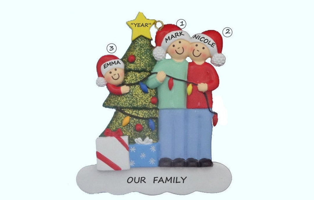 Family of 3 Personalized Ornament Decorating Christmas Tree - Family of ...