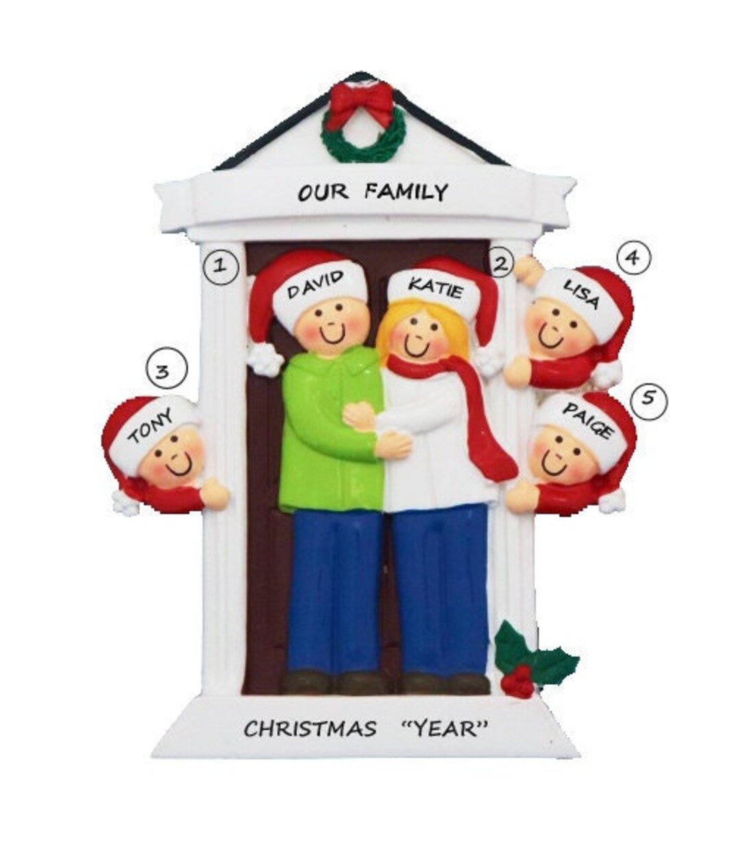 Door Family of 5 Personalized Christmas Ornament - Our New Home Family ...