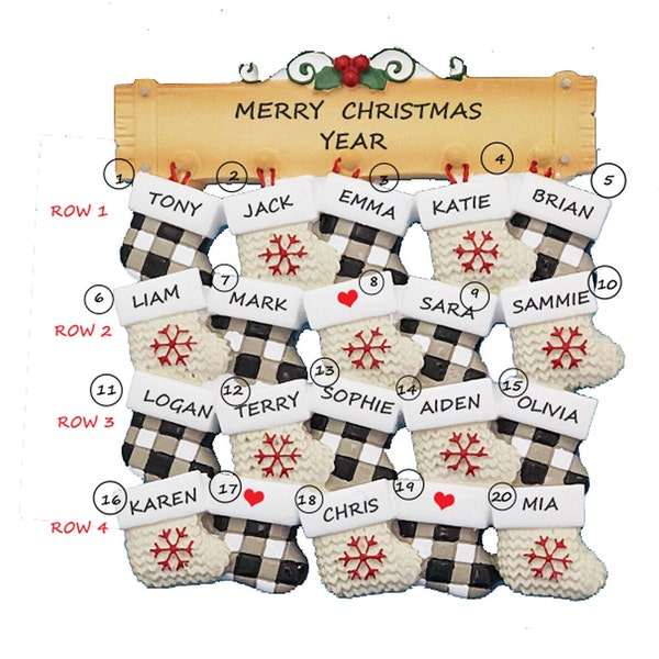 Family of 20 Mittens Personalized Christmas Ornament-Personalized Ornament for a Group up to 20 Names - Personalized 20 Grandkids Christmas