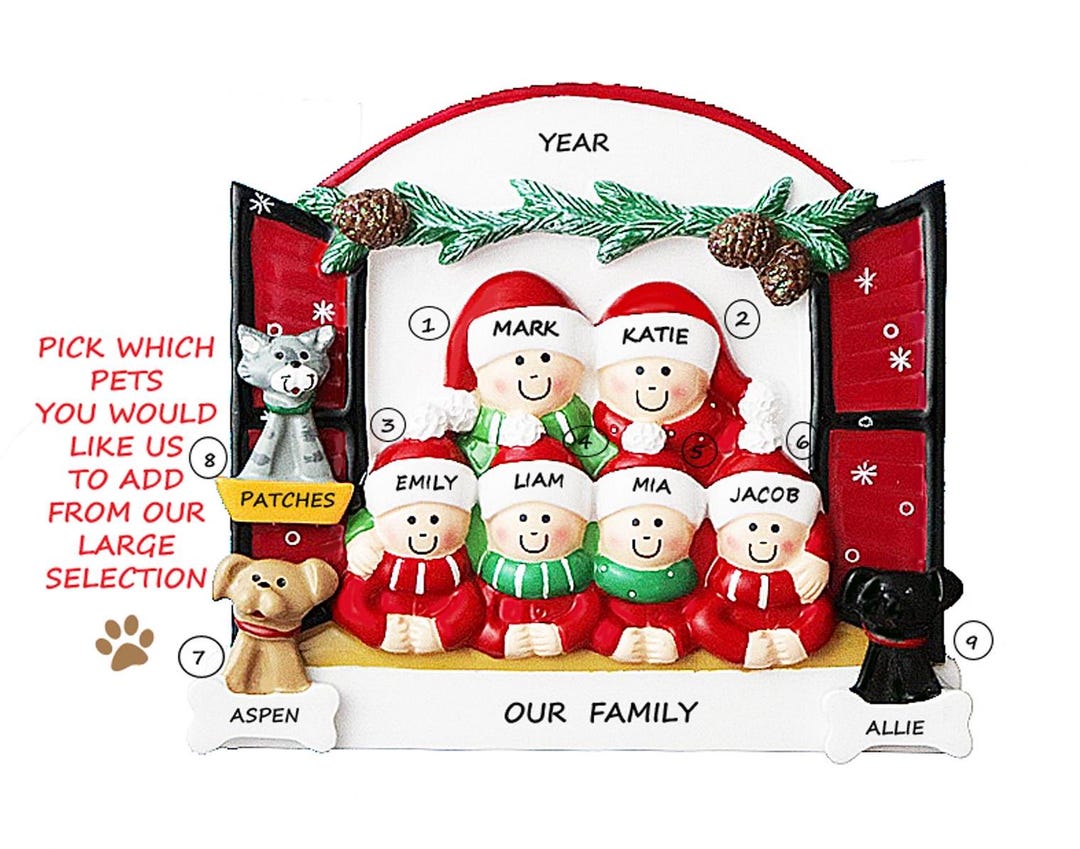 Personalized Family of 6 Looking Out Window Ornament With 3 Dogs, Cats ...