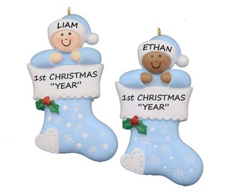Personalized Baby Boys 1st Christmas Ornament - Baby Ethnic Boys 1st Christmas Ornament - Baby Boy or Girl in Stocking First Christmas