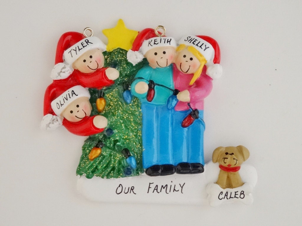 Family of 4 Personalized Ornament With Custom Dog Added -family of 4 ...