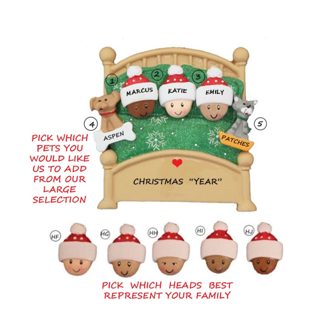 Personalized Family 3 Snuggled in Bed With 2 Dogs or Cats Added ...