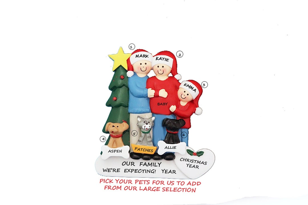 Expecting Family of 3 Ornament With 3 Dogs or Cats Added - Pregnant ...