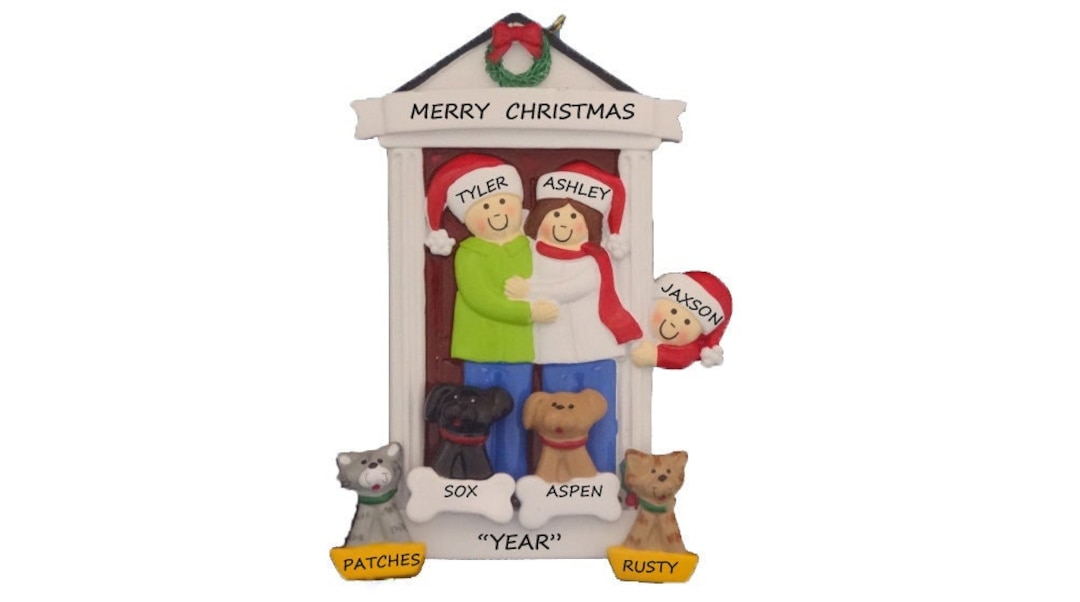 Family of 3 Personalized Christmas Ornament With 4 Dogs or Cats ...