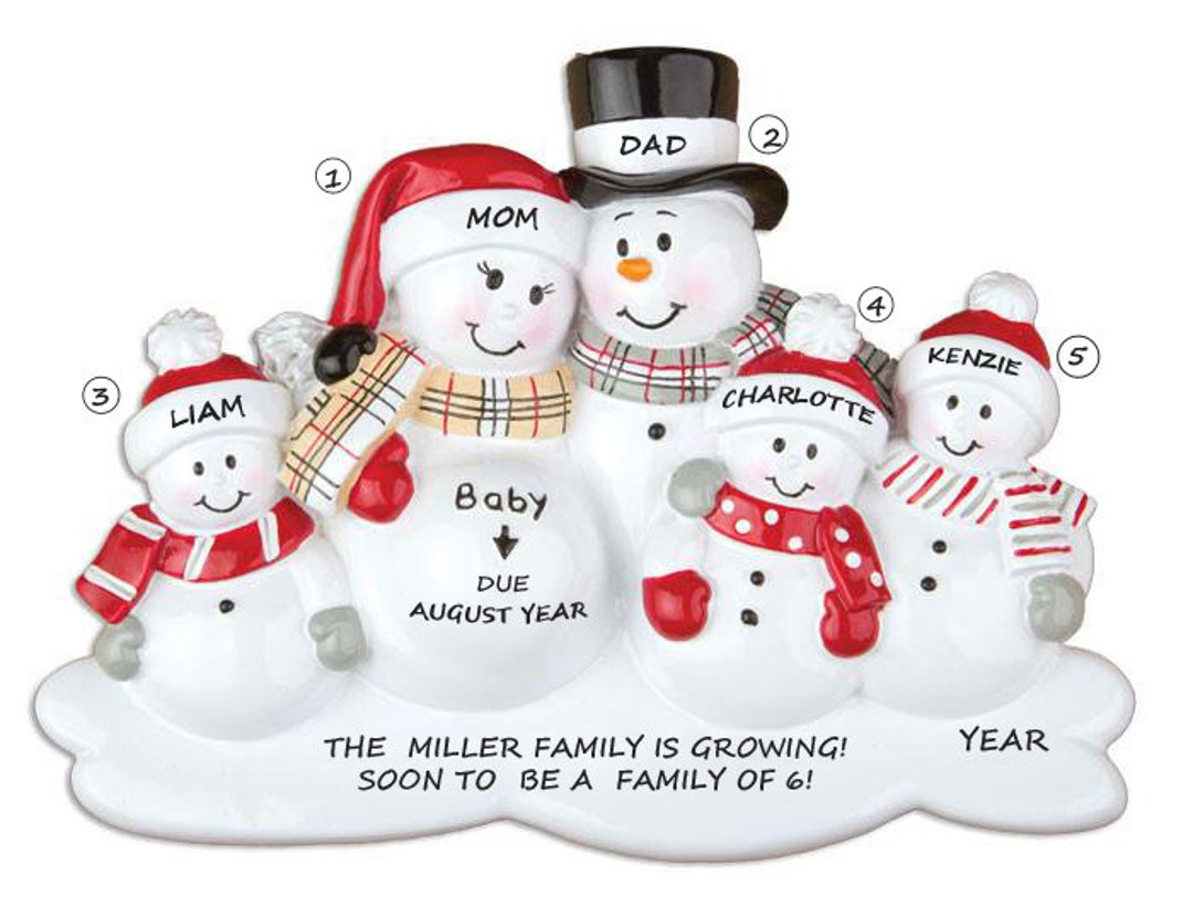 Personalized Expecting Snow Couple With 3 Children Christmas Ornament ...