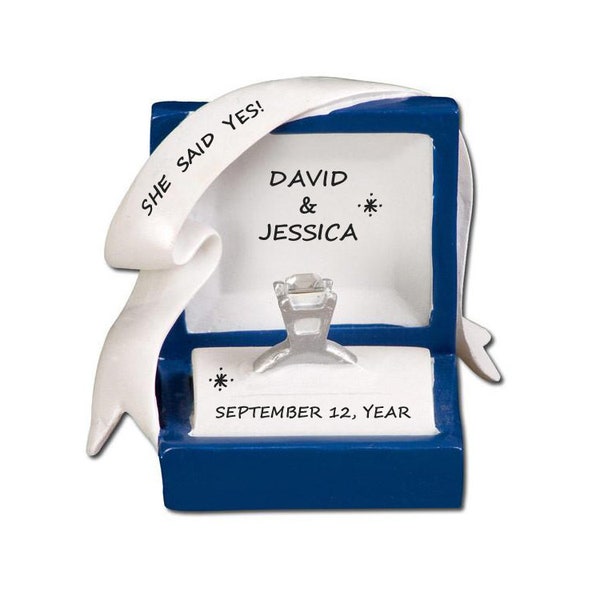 Personalized Blue Box Engaged Ring Christmas Ornament -  We're Engaged Personalized Ornament - Engagement Ring Personalized Ornament
