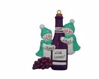 Wine Lovers Personalized Christmas Ornament - Wine Couple Ornament - Wine Tasting Personalized Ornament - Couple Enjoys Wine Ornament