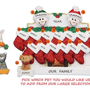 Personalized Family of 15 Christmas Fireplace Ornament with Custom Dog, Cat, Bunny, Hamster, Lizard or Bird Added