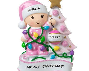 Toddler Decorating Christmas Tree Personalized Ornament - Child Personalized Christmas Ornament/ Grandkid Christmas Ornament