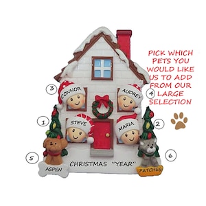 Personalized Family of 4 Home Ornament With 2 Dogs or Cats Added -4 ...