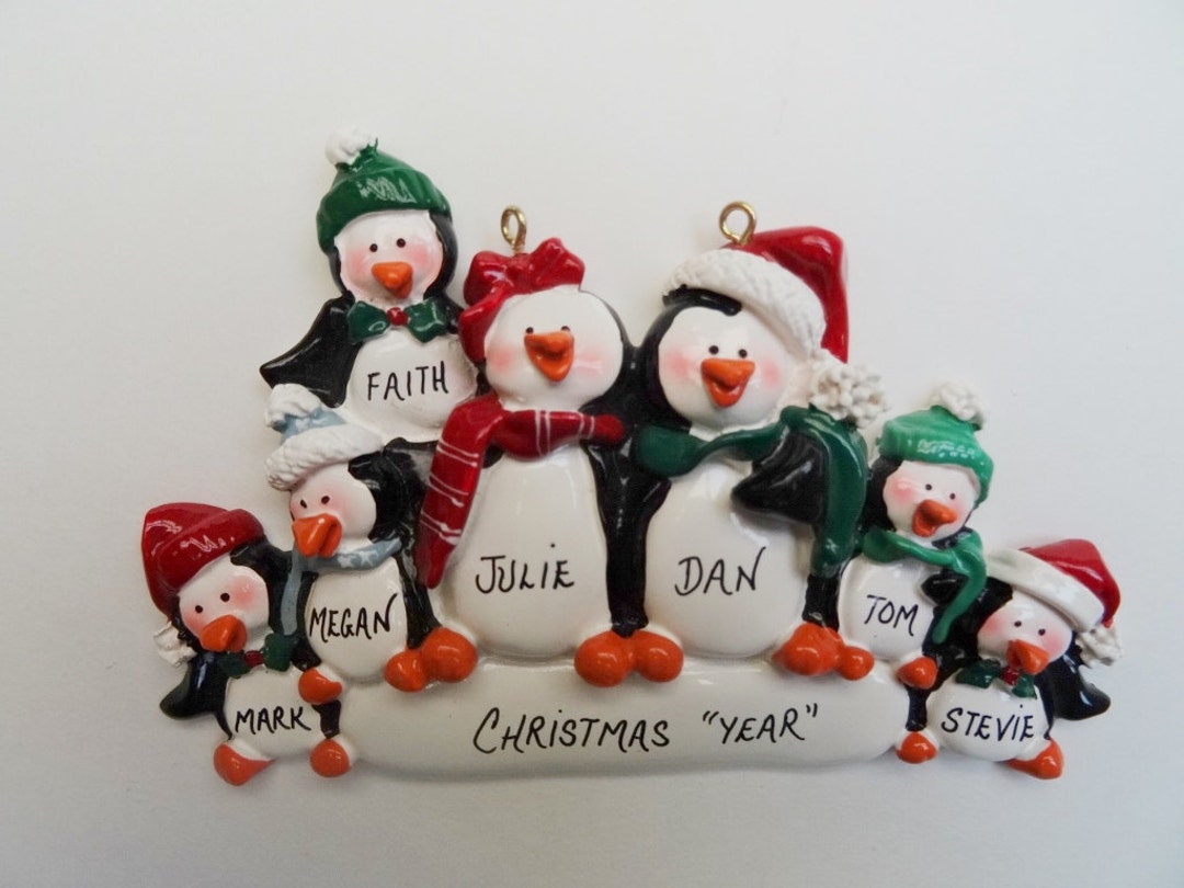 Personalized Penguin Family of 7 Christmas Ornament Grandparents ...