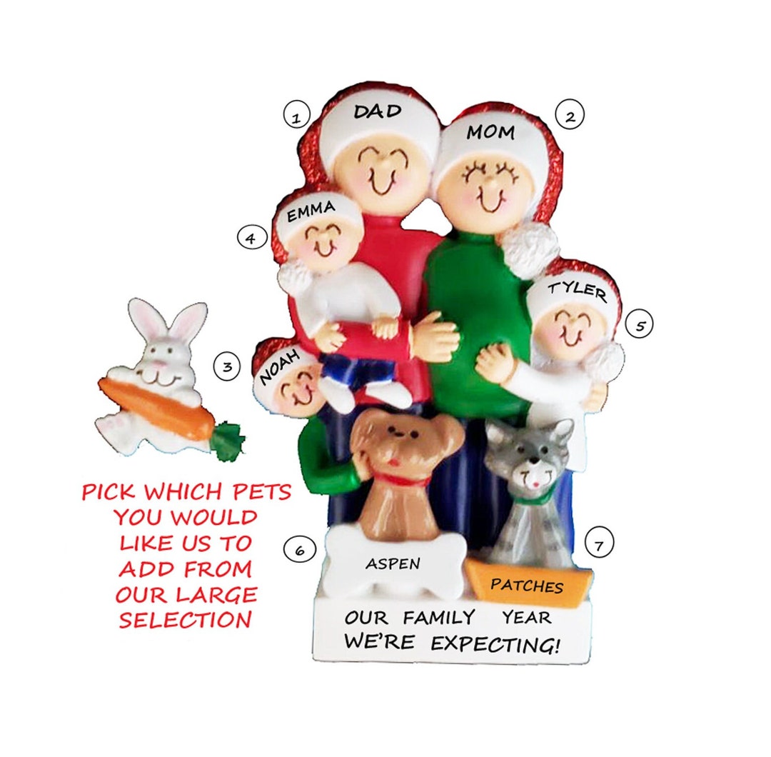 Personalized Ornament Expecting Baby Family of 5 With 2 Custom Dogs or ...