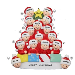 Personalized Family of 16 - Personalized Free - Personalized Family of 14 Grandkids with Grandparents Christmas Ornament