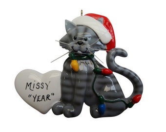 Personalized Cat Ornament with Christmas Lights - Grey Cat Ornament - Black Cat Ornament - White Cat Ornament - Orange Cat Ornament