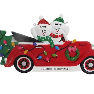 Couple in Car Personalized Ornament - Couple Ornament Getting Christmas Tree - Couple in Holiday Car Ornament