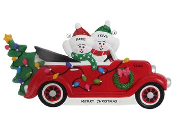 Couple in Car Personalized Ornament - Couple Ornament Getting Christmas Tree - Couple in Holiday Car Ornament