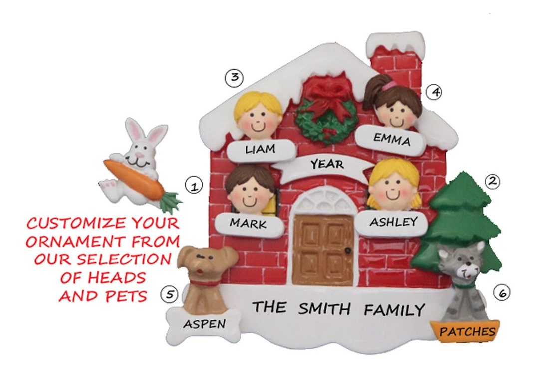 Personalized Family of 4 Happy Home Ornament With Cats, Dogs and Other ...