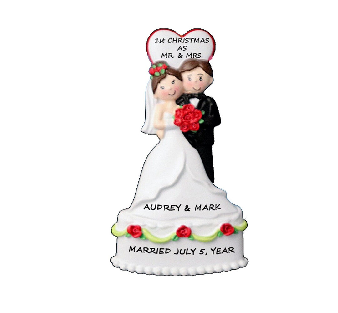 Bride and groom christmas ornament set