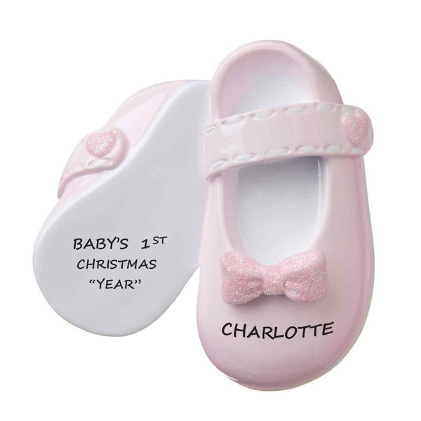 Pink Baby Shoes - Baby's 1st Steps - Baby's 1st or 2nd Christmas - Hand Personalized Christmas Ornament Pink or Blue