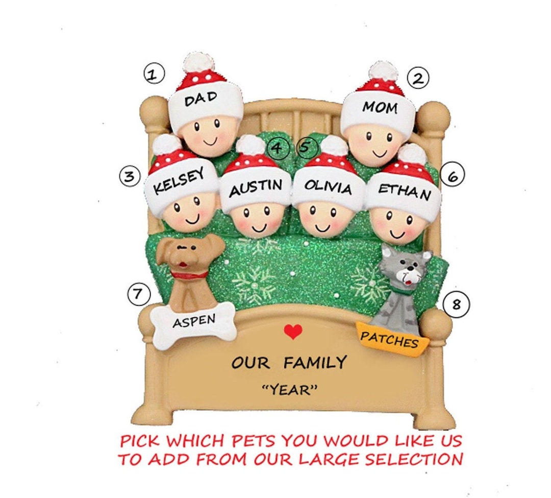 Personalized Family 6 Snuggled in Bed With 2 Dogs or Cats Added ...