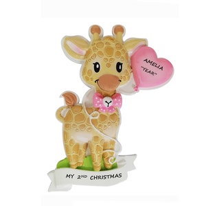 Baby's 2nd Christmas Personalized Giraffe Ornament - Baby Girl's or Boy's 2nd Christmas Ornament - Baby Girl's First Christmas Ornament