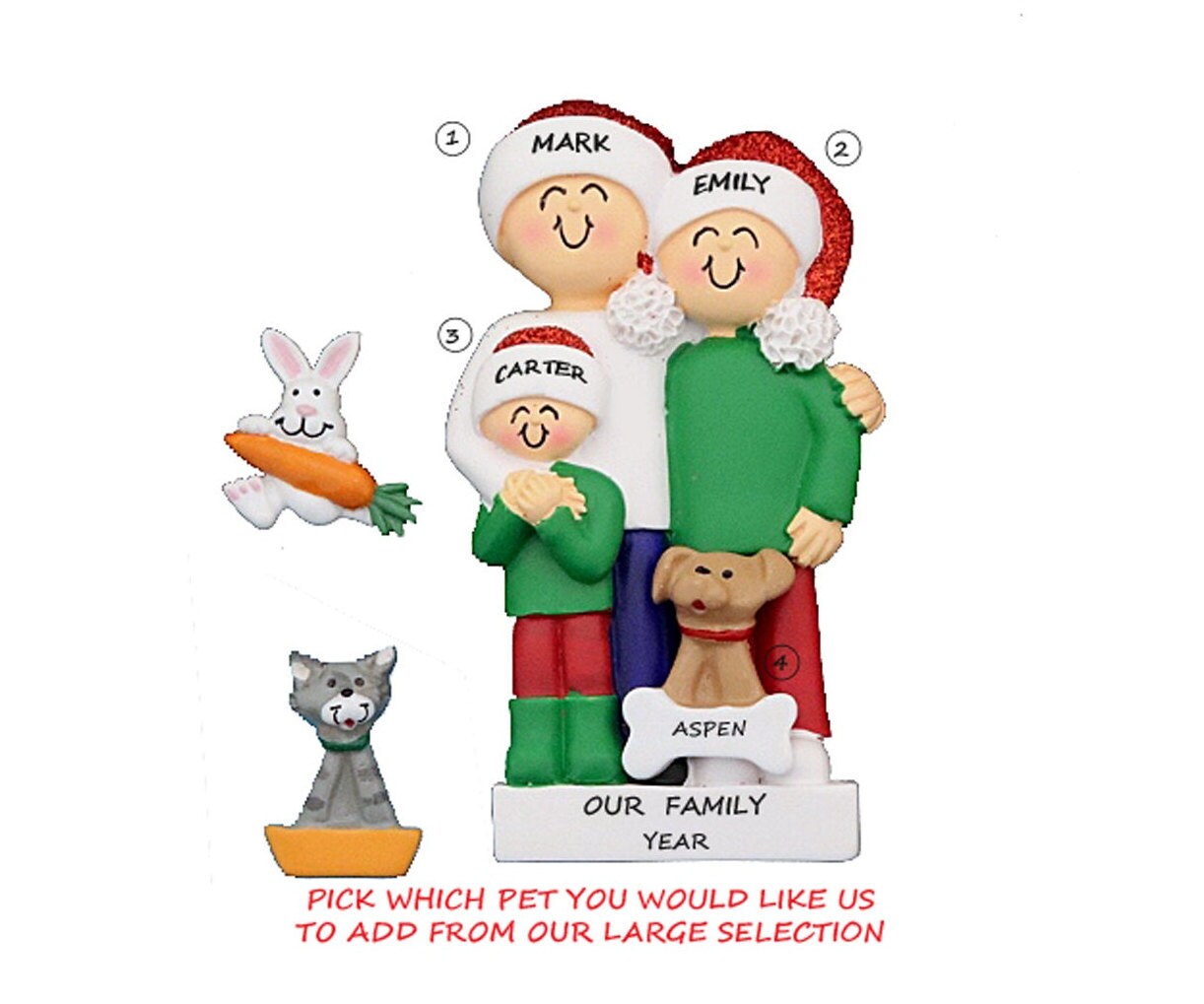 Family of 3 Personalized Christmas Ornament With Custom Dog, Cat or ...