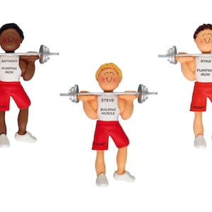 Male Weightlifter Personalized Ornament - Guy Loves Working Out with Weights - Pumping Iron Male Christmas Ornament - African American