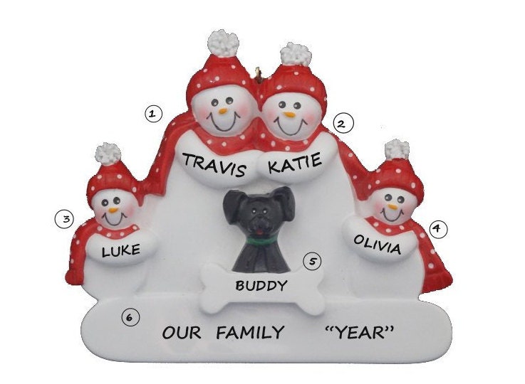 Family of 4 Christmas Ornament With Dog - Hand Personalized Free ...