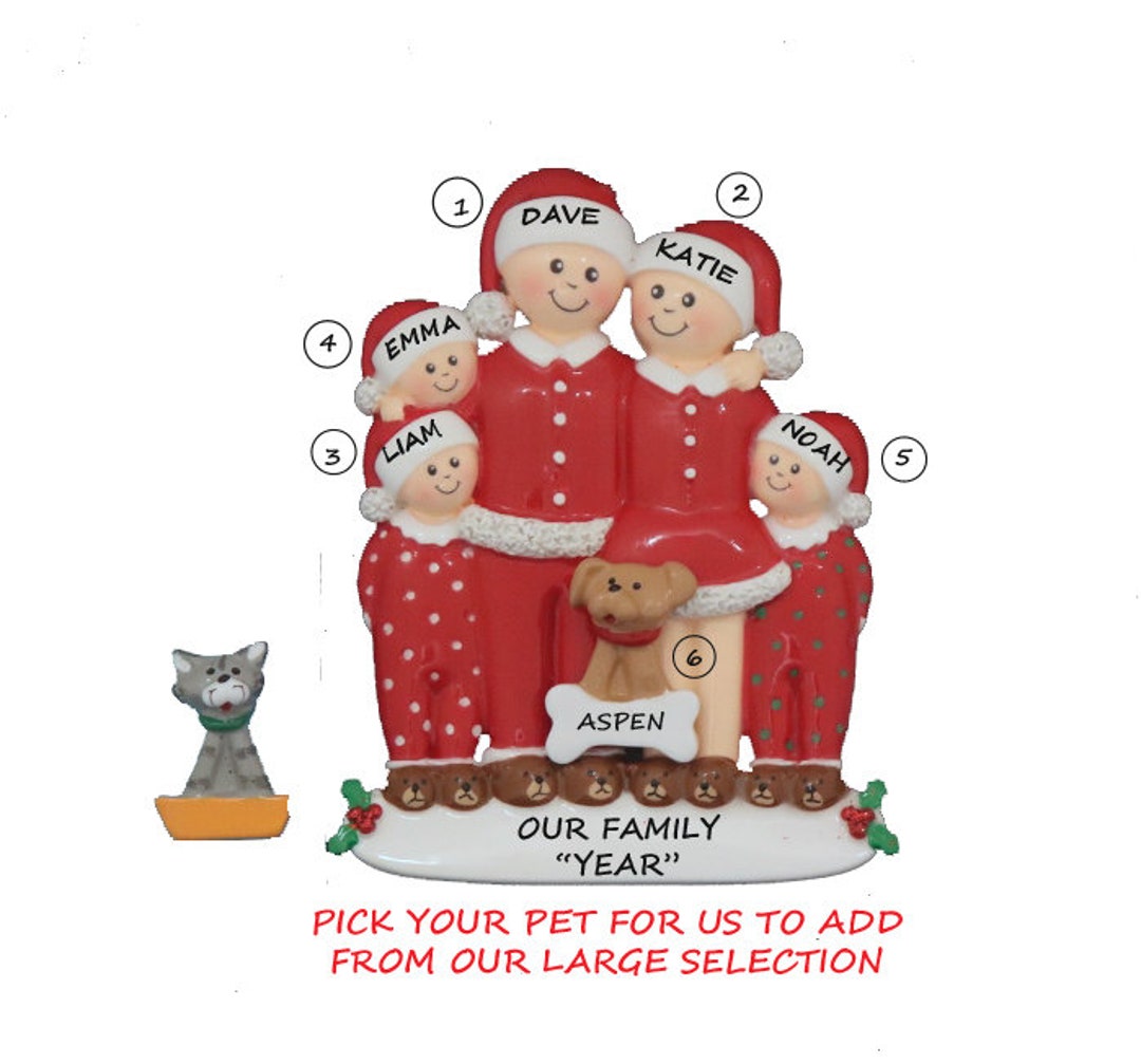 Personalized Family of 5 Ornament With Custom Dog, Cat or Pet Rabbit ...