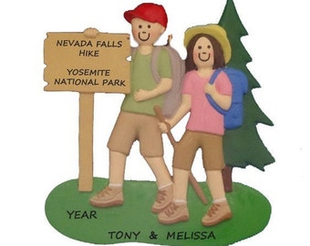 Couple Hiking Personalized Christmas Ornament - Couple that Loves Hiking Christmas Ornament - Hiking Vacation Memory Personalized Ornament