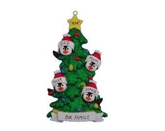 4 Penguin Family Personalized Ornament - Family Ornament for Four - Family Christmas Ornament