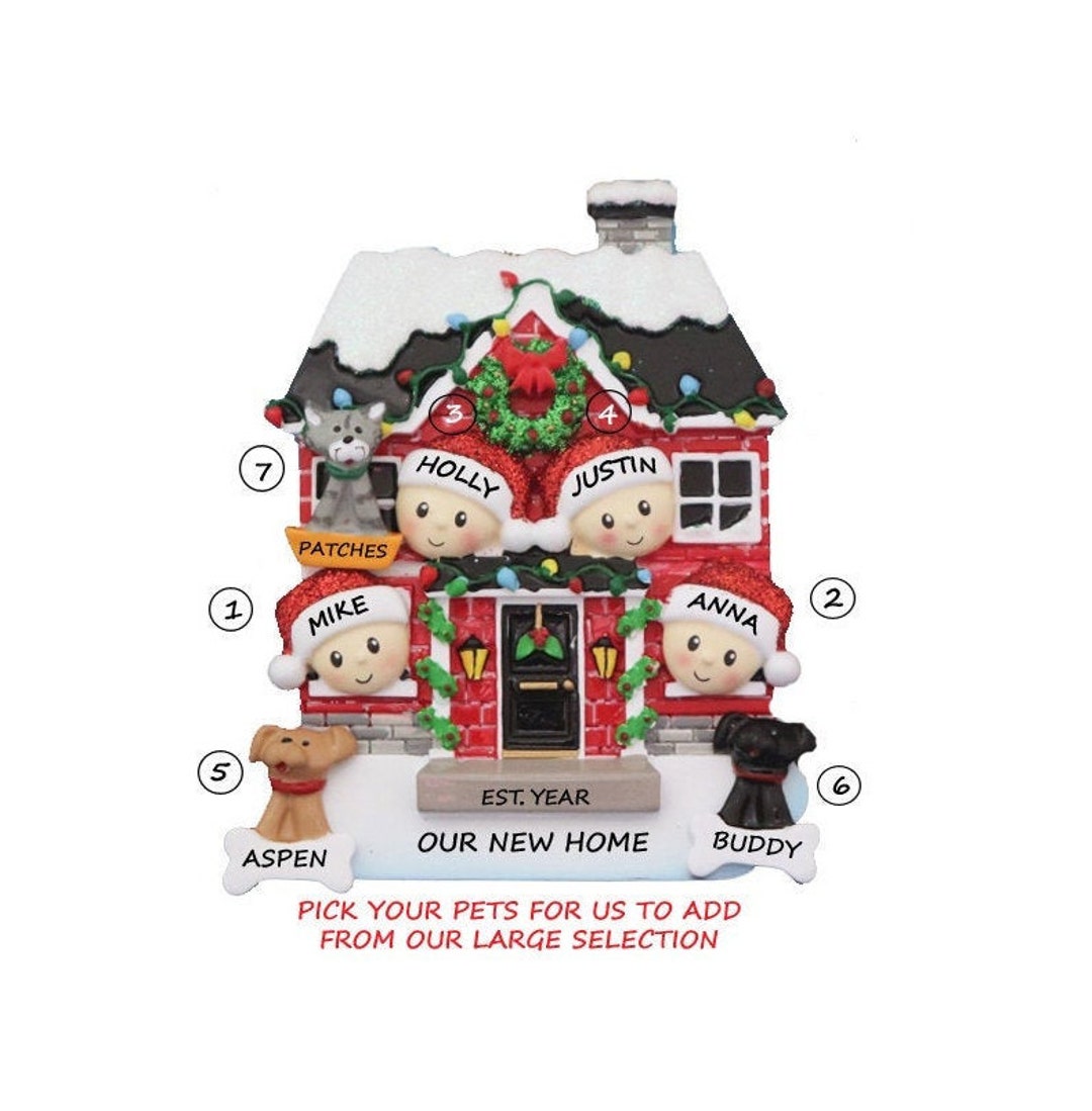 Personalized Family of 4 Home Ornament With 3 Dogs or Cats Added-4 ...