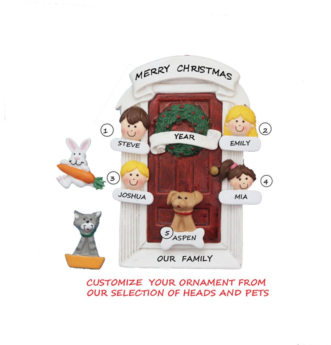 Personalized Ornament Front Door Family of 4 With Cat, Dog, Bunny or ...