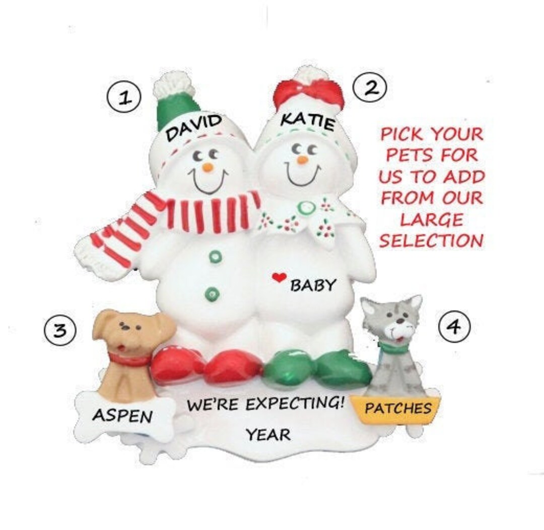 Expecting Snow Couple Christmas Ornament With Custom Dogs Cats, Bunnies ...