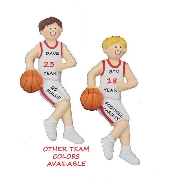 Personalized Male Basketball Player Ornament - Boy Basketball Player Ornament with Red - Blue or Green Team Uniform