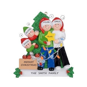 Family of 4 Decorating Tree Personalized Christmas Ornament-Family of Four Personalized Christmas Ornament-Family of 4 Personalized Ornament