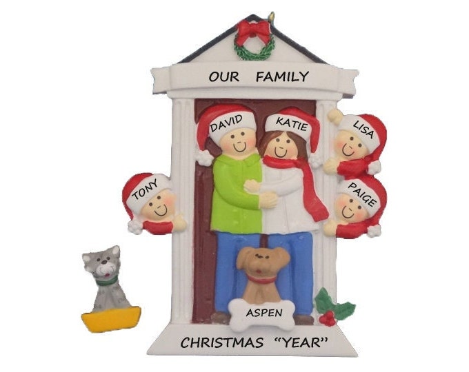 Family of 5 Ornament With Dog or Cat Added-family of 5 Ornament With