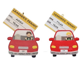 Male or Female Driver Learner's Permit Personalized Christmas Ornament- Learner's Permit - New Driver Personalized Christmas Ornament