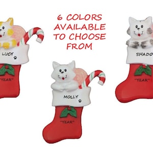 Cat in Christmas Stocking Personalized Ornament - Kitten in Stocking Personalized Ornament - Owner of New Cat Hand Personalized Ornament