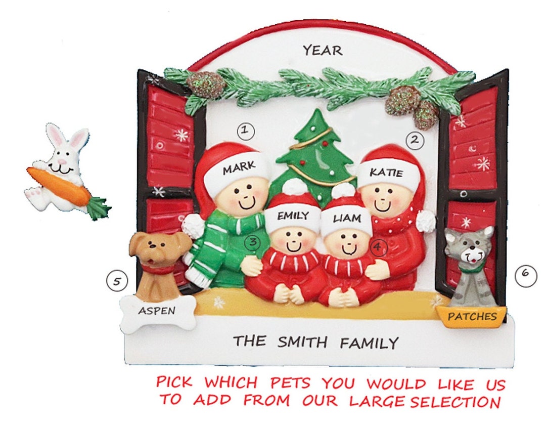 Personalized Family of 4 in Window Ornament Waiting for Snow With 2 ...