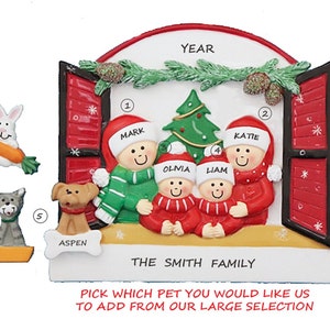 Personalized Family of 4 Looking Out Window Ornament Waiting for Snow ...