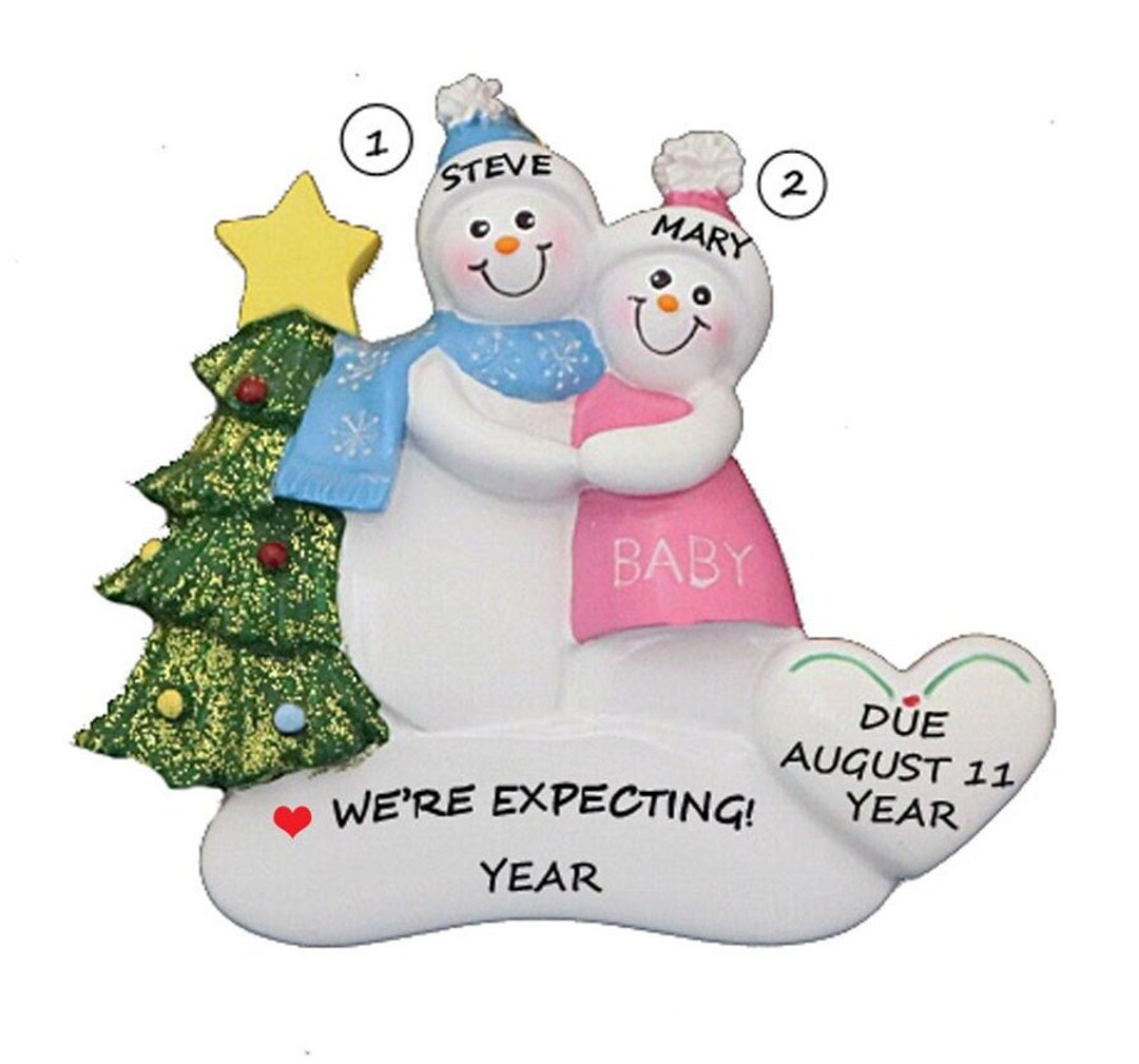Personalized Christmas Ornament Pregnant Snow Couple - We're Expecting ...